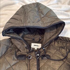 DKNY Quilted Hooded Jacket in Olive